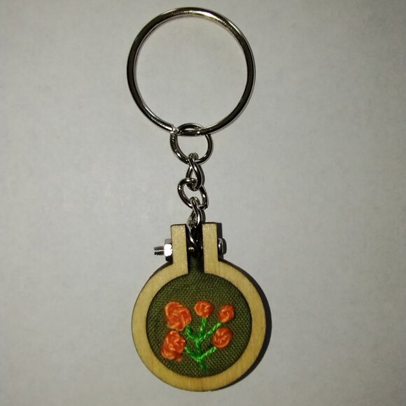 Orange Wildflowers Embroidery Keychain - Picture 1 of 2